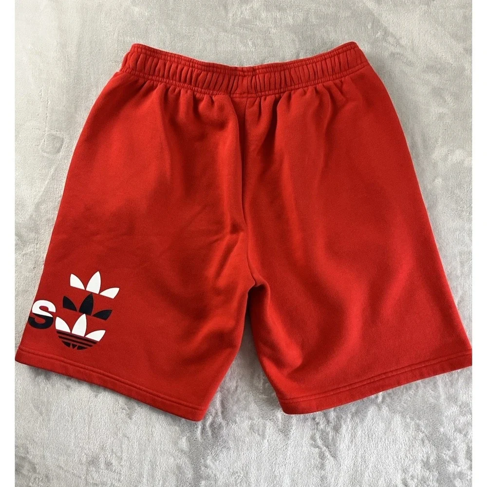 Adidas Original Logo Play Short Men Medium Red Trefoil Fleece Zip Pocket Outdoor